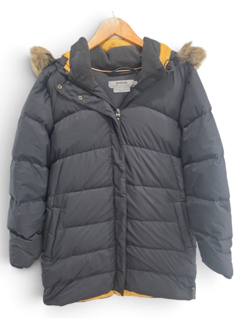 prAna Kromata Long Down Jacket Black Faux Fur Hood NWOT Size L